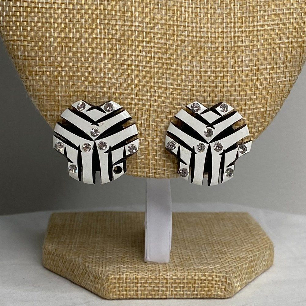VINTAGE Women's White Round Gemstone Clip-On Earrings